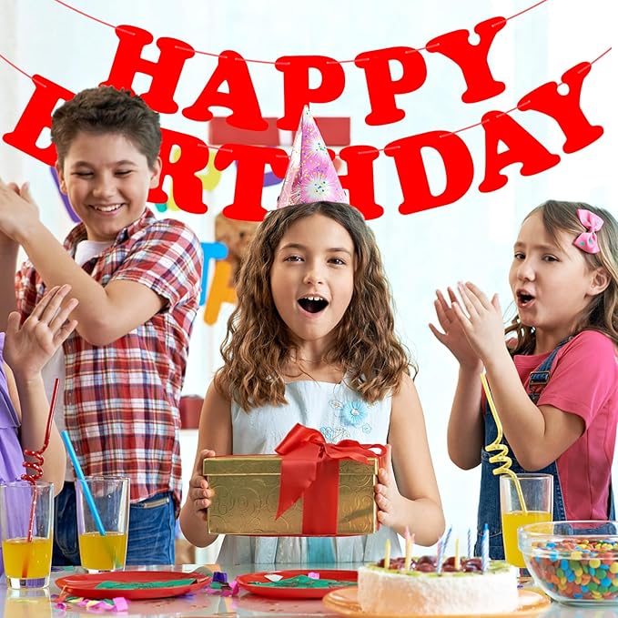 Red Happy Birthday Banner Sign Birthday Party Supplies Party Background for Kids Boys Girls Birthday Party Decorations