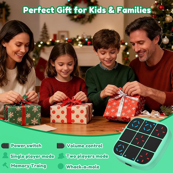 Rechargeable Tic-Tac-Toe Bolt Game, Upgraded 4-in-1 Handheld Puzzle Console, Electronic Educational Memory Game, Portable Travel Car Ride Board Games for Kids Adults (Cyan)