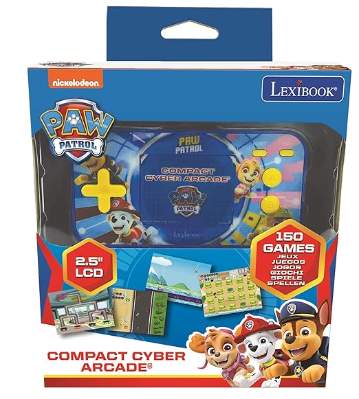 Lexibook Paw Patrol Chase, Compact Cyber Arcade Portable Console, 150 Games, LCD, Battery Operated, Red/Blue, JL2367PA