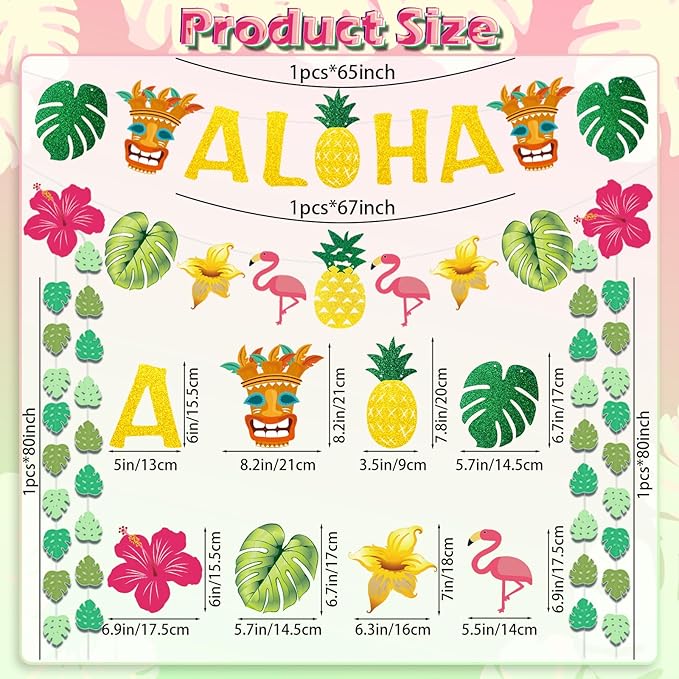 Hawaiian Aloha Party Decorations - Gold Glittery Aloha Banner for Hawaii Tropical Luau Themed Party Supplies