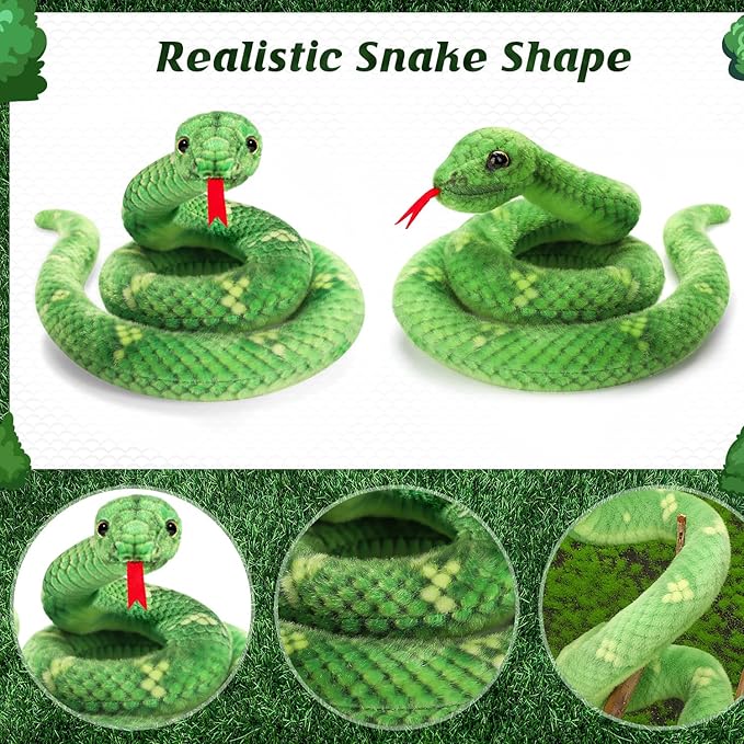 27in Snake Plush, Stuffed Snake Animal, Small Toy Snakes for Kids, Giant Stuffed Animals, Lifelike Plush Snake for Birthday Present Party Prank Prop (Green)