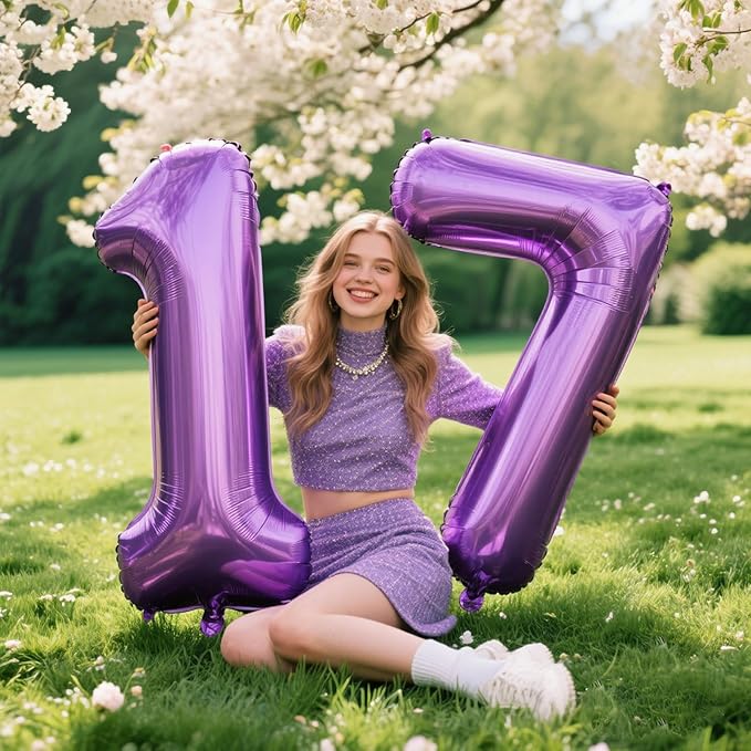 40 Inch 1 Balloon Purple Number Giant Large 10 12 13 15 Foil for Birthdays,Anniversaries Graduations, 10th 21th Birthday Decorations for Kids