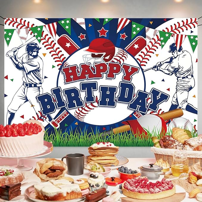 Baseball Birthday Party Backdrop Baseball Themed Happy Birthday Banner Photography Background for Boys Kids Teens Party Supplies 70.8 x 47.2 Inch