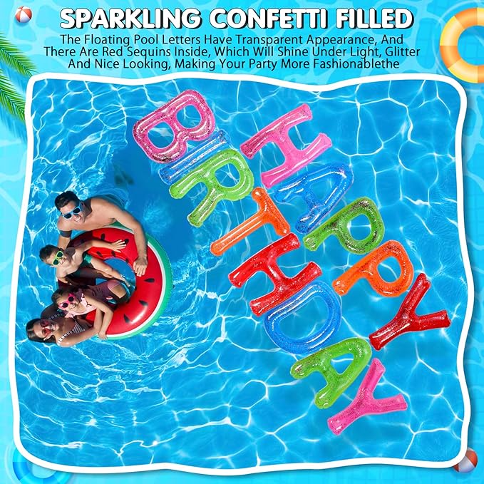 Shappy 20'' Happy Birthday Pool Large Floating Letter Balloons with Adhesive Dots Inflatable Pool Decorations for Summer Birthday Party