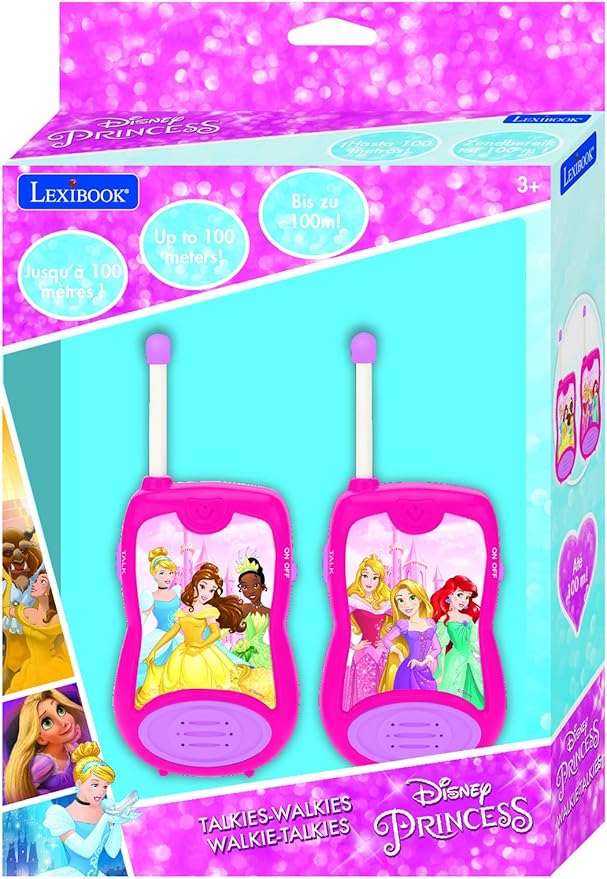 LEXiBOOK Disney Princesses Cinderella Rapunzel Walkie-talkies, Communication Game Toy Children Girl, Belt Clip, Battery, Pink, TW12DP