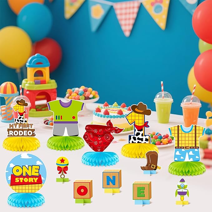 Boy Story Honeycomb Centerpieces - 12PCS Boy Story One My First Rodeo Birthday Party Honeycomb Centerpieces Boys 1st Party Table Decoration Boys Story 1st Table Topper for Birthday Party