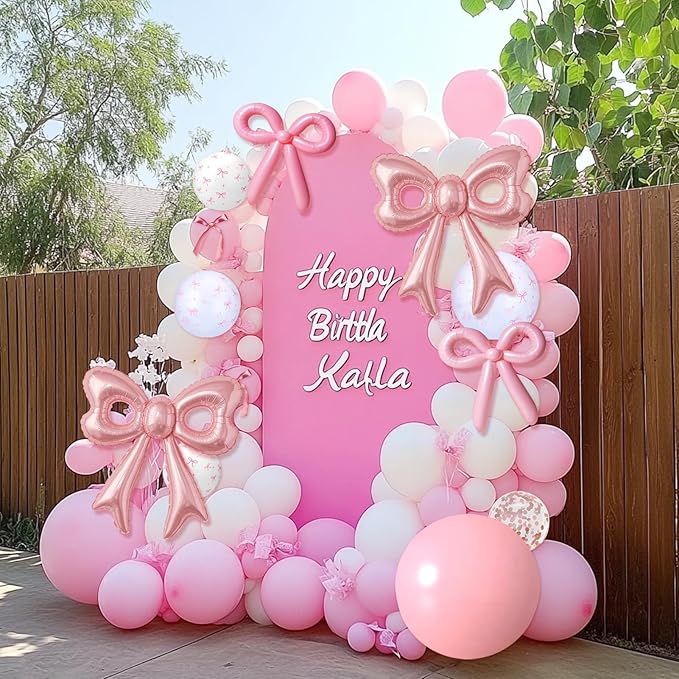 88Pcs Pink Bow Confetti Balloons, Huge Pink Bow Aluminum Foil Balloons Helium Latex Balloon for Birthday Baby Shower Wedding Engagement Bridal Bachelorette Princess Coquette Party Decorations Supplies