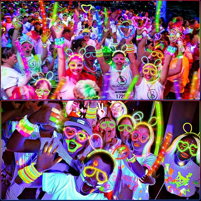 Party Supplies, Glow in the Dark Party Favors for Adults Kids, 27 Carnival Accessories, 56 LED Light Up Toys Bulk, 100 Glow Sticks Party Pack, Neon Party Supplies & Decorations