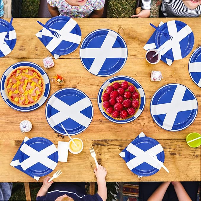 96 Pcs Scotland Flag Party Decorations Disposable Scottish Flag Paper Plates and Napkins St. Andrew's Day National Tableware Set for Country Decoration Patriotic Festival Party Supplies, Serves 24