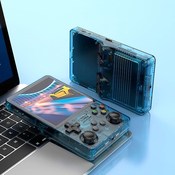 HatiLuminis R36plus Handheld Retro Game Console 4.0-inch IPS Screen,Preloaded with Classic Games,Portable Pocket Video Gaming with Valentine's Card & Premium Gift Box (Blue)