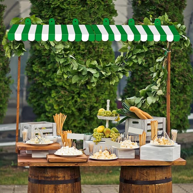 2 Piece Circus Awning Decoration 3D Carnival Tent Awning Wall Decorations for Circus Theme Party, Carnival Stand, Party Favors Supplies (Green and White)