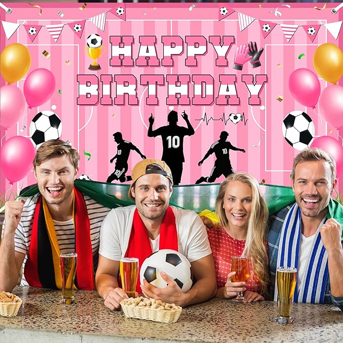 Avezano Scoccer Star Birthday Party Decorations Scoccer Sports Theme Happy Birthday Banner Backdrop Kids Teens Football 10th Birthday Party Celebrations Supplies (Pink, 6x3.6 ft)