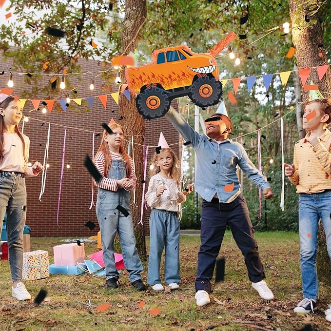 Truck Piñata - Monster Truck Piñata Bundle with Blindfold and Bat for Piñata Theme Party Decoration Supplies Cool Car Piñata for Birthday Party Carnival Celebration Game (15.75*11*2.36 Inch,Small)