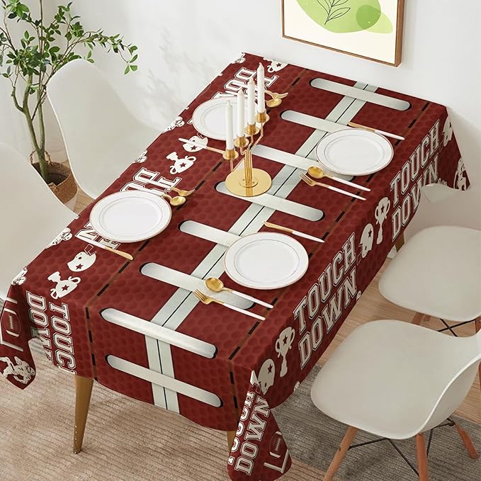 Football Tablecloth 54×108 Inch, Green Field Plastic Table Cover with Soccer Ball, Waterproof Disposable Table Cloth for Sports Theme Birthday Party, Sport Theme Party Supplies