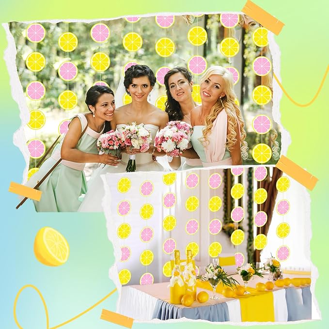 Duraaamo 8 Packs Lemon Party Banner Decorations Pink Lemon Paper Garland Summer Paper Hanging Cutouts Summer Fruit Theme Banners for Wedding Birthday Baby Shower Party Supplies Decoration(Mixed Lemon)