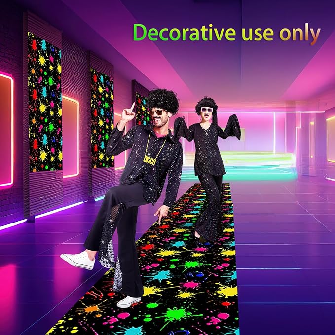 Haull 138 x 59 Inch Glow in Dark Party Supplies Neon Party Decorations Light up Dance Floor Blacklight Rug UV Reactive Fluorescent for Carnival Birthday Wedding Favors (Splash Ink)