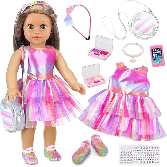ZITA ELEMENT 18 Inch Doll 14 Pcs Accessories Makeup Set with Dress for Generation Doll Makeup Beauty Set for Girl Doll(No Doll), ZT-AG-HZP-14B
