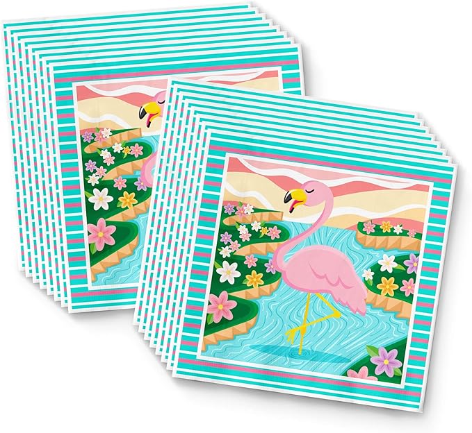 Pink Flamingo Birthday Party Supplies - Flamingo Bridal Shower - Flamingo Baby Shower - Flamingo 1st Birthday | Tableware Set Includes Plates Napkins and Cups | Kit for 16