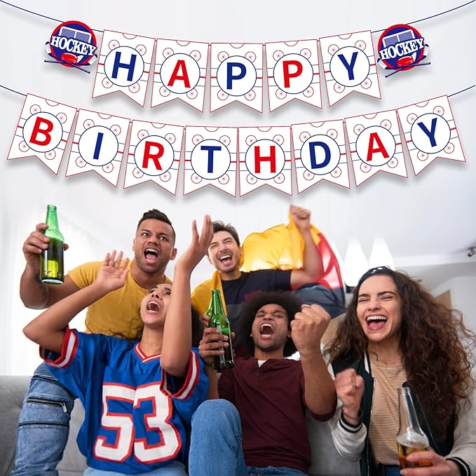 Hockey Birthday Party Supplies - Happy Birthday Banner for Kids Boys Girls Hockey Fans - Decoration