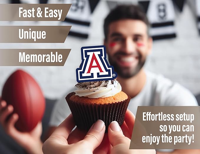 University of Arizona Cupcake Topper Party Supplies for UA Football, Birthday, Graduation Party Decorations (24 Pieces) (Arizona Wildcats)