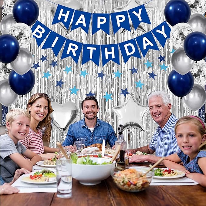 Birthday Decorations for Men, Blue Birthday Party Decorations for Him Her Men Women Boys Girls, Happy Birthday Balloons for Party Decor Suit For 16th 20th 21st 22th 25th 30th 35th 40th 50th 60th 70th
