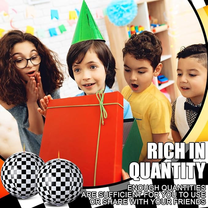 12 Pcs Punching Balloons for Kids PVC Inflatable Punch Bouncy Balloon Heavy Duty Race Car Party Favors Goodie Bags Stuffers Classroom Rewards Carnival Toy Prizes(Black White Checkered)