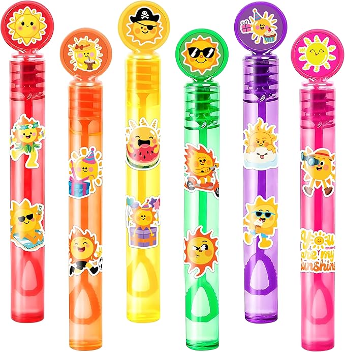 Sunshine Party Favors for Kids - 24PCS Smiling Sun Bubble Wands Bright Happy Theme Birthday Party Supplies Goodie Bag Fillers Classroom Rewards