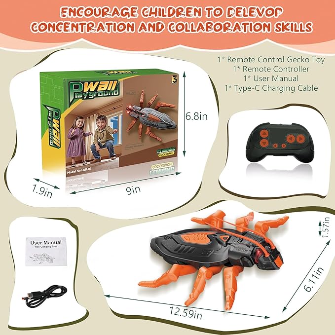 Wall Crawler Cockroach RC Toy, Creepy Crawly Remote Control Robot for Kids, Climbs Walls, STEM Toys Halloween Birthday Gift for Boys Girls Ages 6-12 with LED Eyes