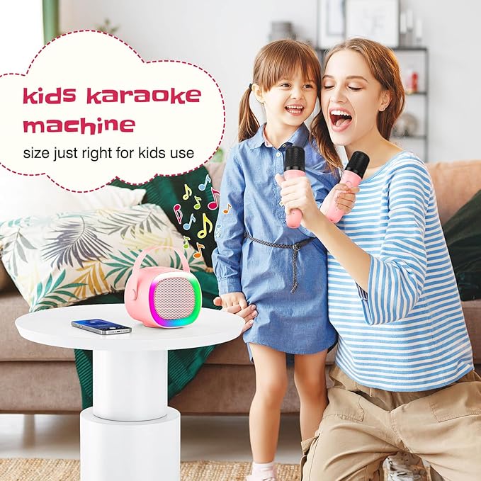 LENRUE Karaoke Machine for Kids, Birthday Gifts for Girls Boys Teens with Wireless Microphone, Colored Lights, Trendy Stuff Gifts for 3, 4, 5, 6, 7, 8, 9, 10 +Year Old (ProPink 2Mic)