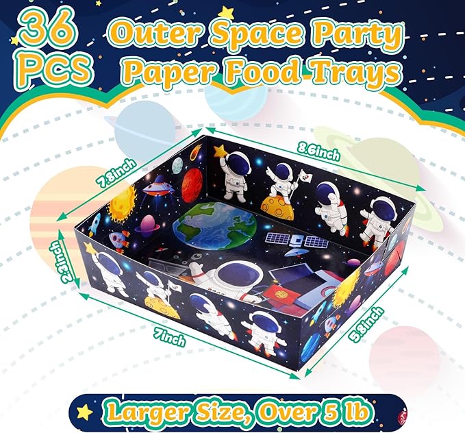Mifoci 36 Pack Outer Space Birthday Party Decorations Space Themed 5 lb Large Solar System Planet Nacho Boats Severing Food Trays for Kids Astronaut Galaxy Party Supplies