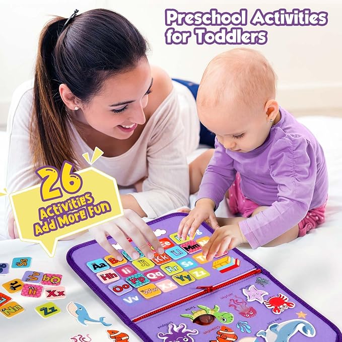 Winblo Toddler Busy Board - Montessori Toys for Toddler Girl Birthday Gift - Educational Learning Sensory Busy Book for Toddlers, Activities Books for Toddlers, Travel Toys for Airplane Car