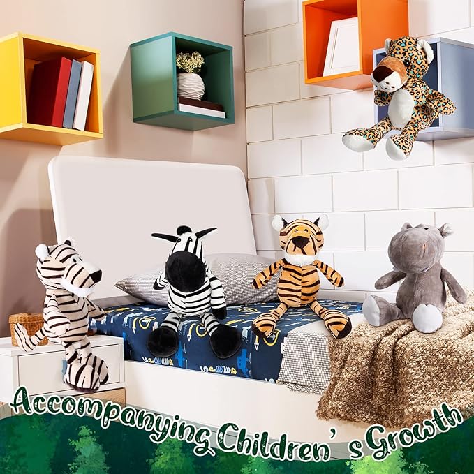 30 Pcs Safari Forest Stuffed Animals Plush Jungle Themed Animals Toy Gift Elephant Giraffe Lion Tiger Monkey Rhinoceros Zebra Tiger for Baby Shower Party Favors Decoration (10 Styles)