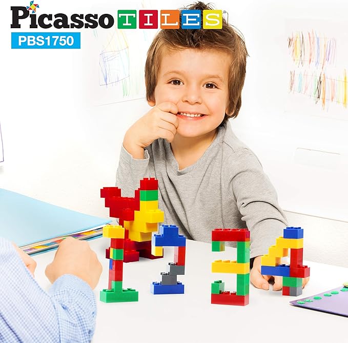 PicassoTiles 1750 PCS Building Block Tiles Creative Shapes to Enhance Imaginative Play Unique Set to Build Houses Numbers Animals and More Vibrant STEM Toys Washable for Learning Education Ages 3+
