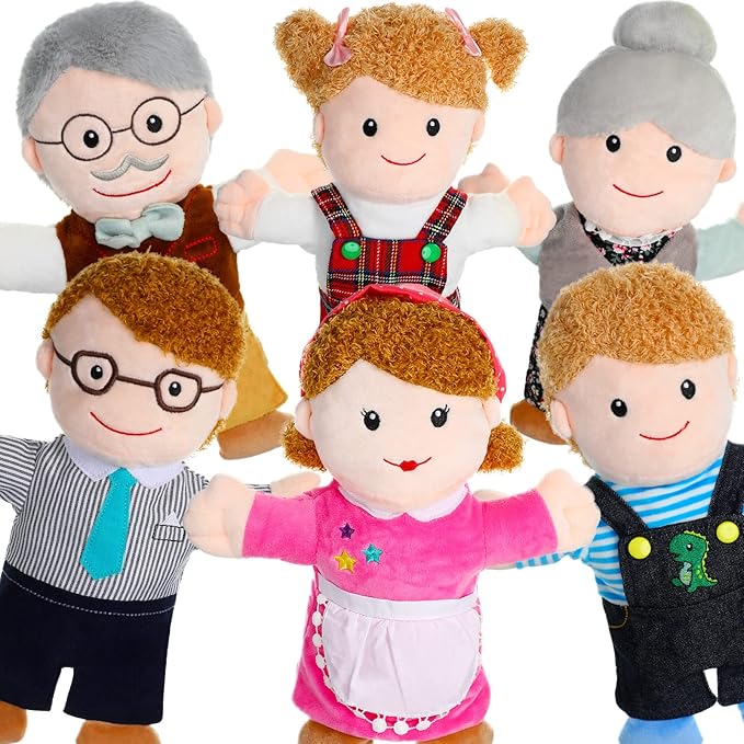 Civaner 6 Pieces Hand Puppet Set 11.8 Inch Family Members Puppets Theater Mother, Father, Son, Daughter and Grandparents for Storytelling, Teaching, Preschool, Role Play