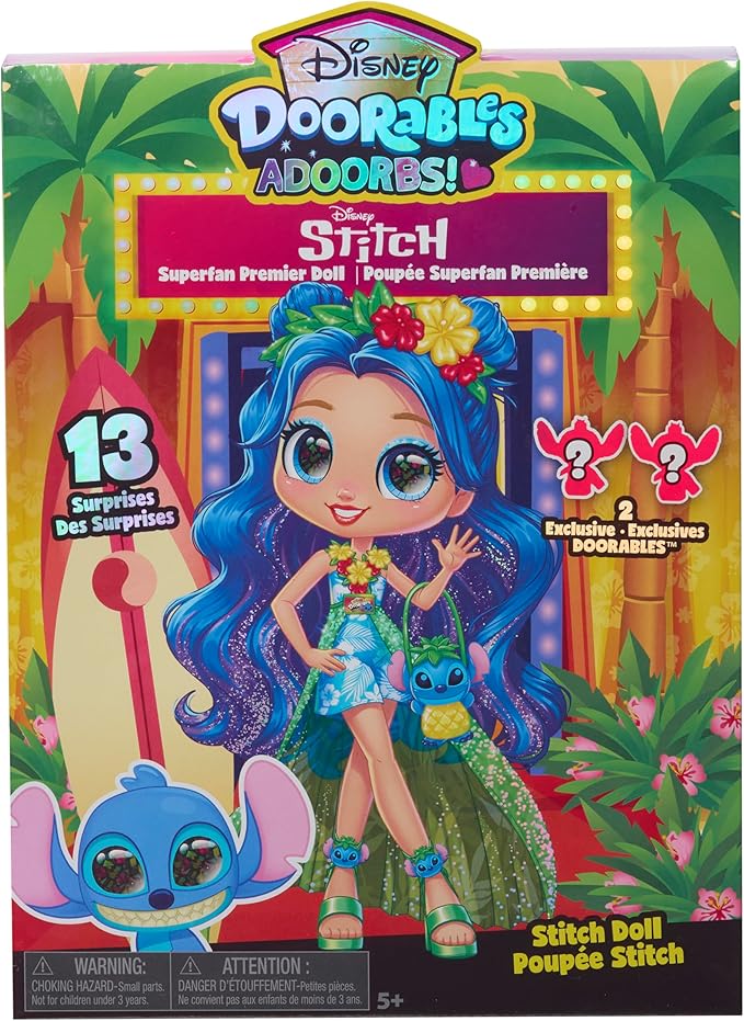 Disney Doorables ADOORBS Deluxe Stitch Superfan Doll – 5.5" Poseable Disney Stitch Fashion Doll with Mini Figures & Accessories, Easter Basket Stuffer
