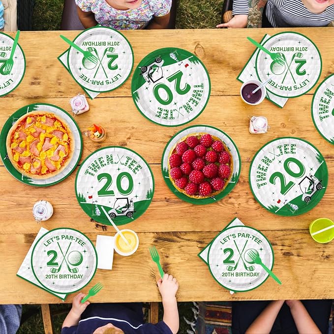 96Pcs Masters Golf Party Decoration Golf 20th Birthday Plates and Napkins White Green Disposable Paper Tableware Set for Player 20 Year Old Birthday Masters Party Supplies Serves 24
