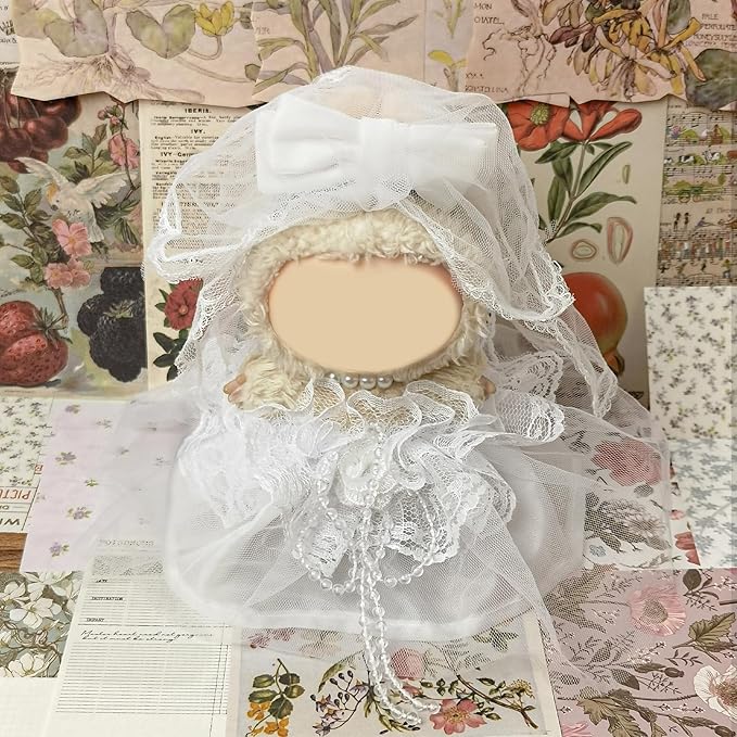 Clothes Compatible with LABUBU Doll - 4PCS Wedding Dress Set, 17cm Doll Clothes Designer Outfit for Bridal Theme, Cute Stylish Accessories for Labubu, No Doll (Ivory Bridal Charm)