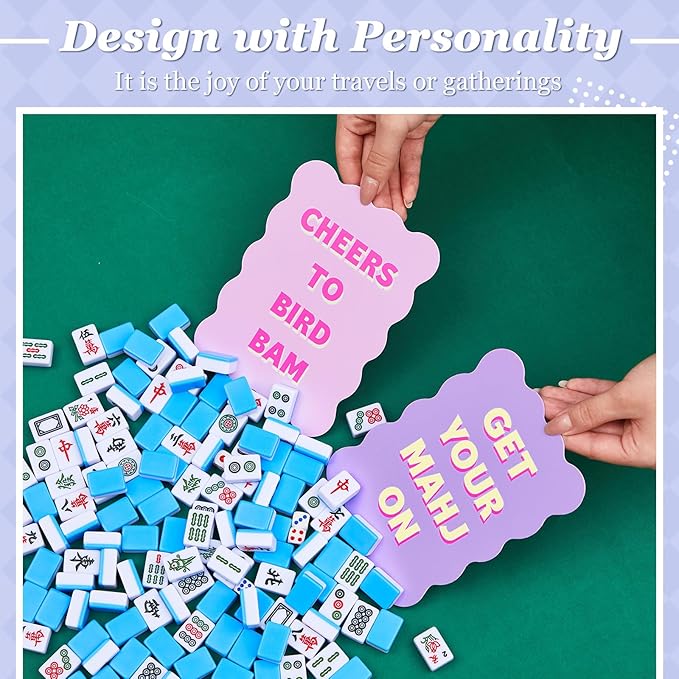 Soulchen 2 Pcs Mahjong Tile Mixer Shufflers for Mixing and Shuffling Tiles Plastic Mahjong Accessories Gifts for Lovers Games Decorative Printed Design (Morandi Blue)