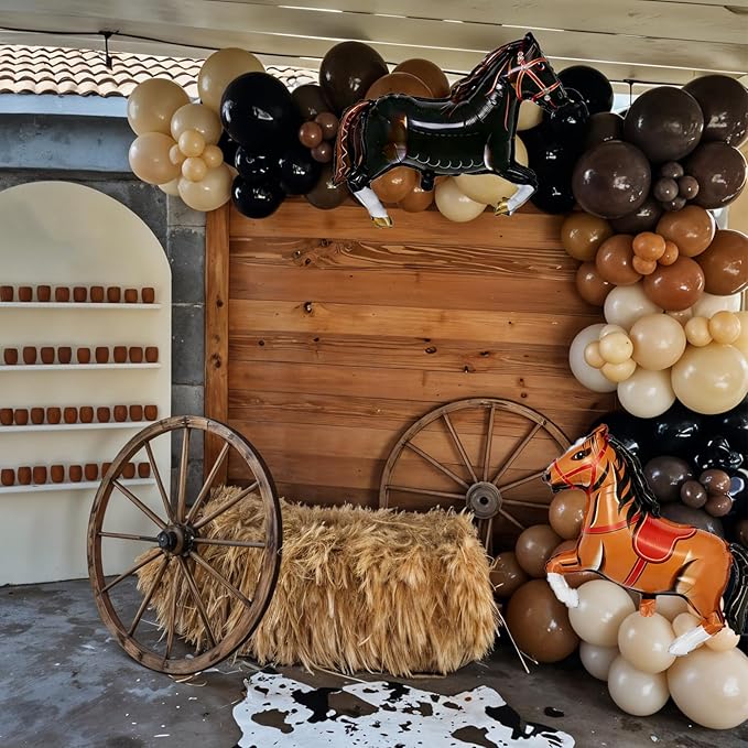 Brown Cow Print Balloons, Dark Coffee Brown Tan Apricot Nude Cow Print Balloons with Horse Foil Balloon for Boy Cowboy Birthday Western Party Cow Theme Baby Shower Western Decor