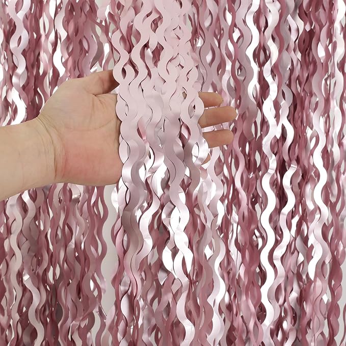 4 Pack 3.3x6.6ft Pink Tinsel Curtain Party Backdrop - Wavy Foil Fringe Curtain Party Streamers for Girl Princess Bachelorette Disco Party Decorations
