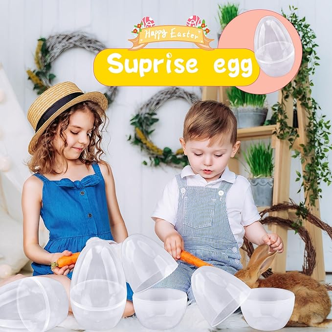 10 Pcs 10 Inch Giant Plastic Easter Eggs Jumbo Fillable Transparent White Empty Easter Eggs for Easter Basket Stuffers Party Supplies
