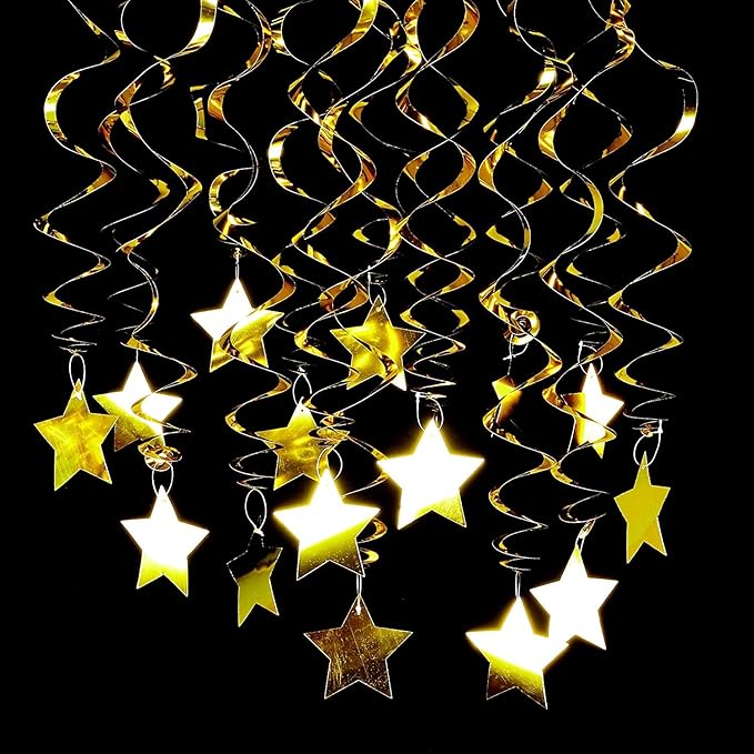 BEISHIDA Gold Star Hanging Swirl Decorations,Hanging Gold Party Supplies for Graduation Wedding Baby Shower Decorations,Pack of 15