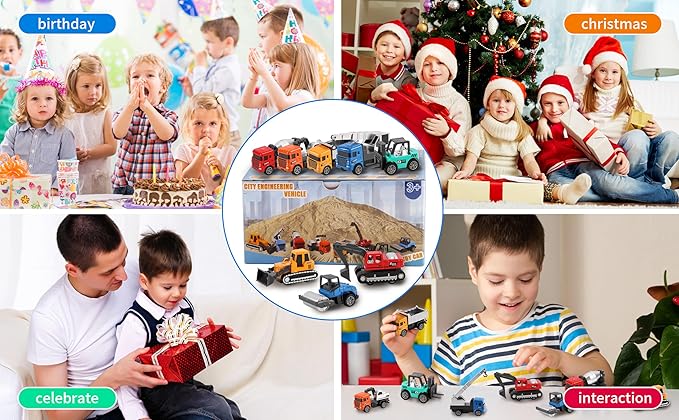 8-in-1 Mini Die Cast Alloy Construction Vehicle Set, Pull Back Toy Cars for 3 4 5 Year Old Boys Girls, Outdoor Boys Girls Toys, Ideal Gift for Birthday Party Favors & Christmas Stocking Stuffers