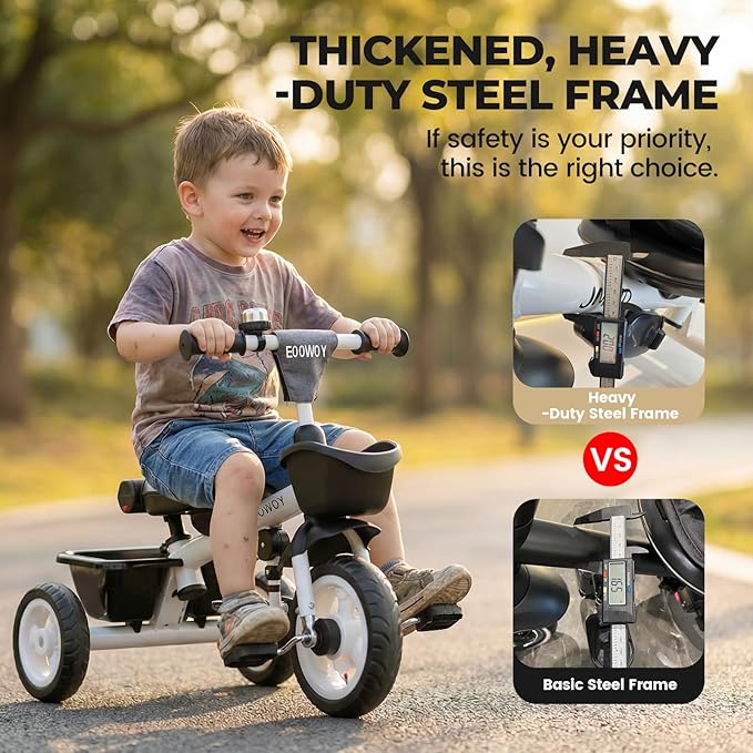 Toddler Tricycle with Push Handle, 7 in 1 Stroller Trike with 360° Swivel Seat, Reclining Backrest, All-Terrain Wheels, Dual Brakes, Canopy & Storage, Gift for Kids 18 Months to 5 Years, Gray