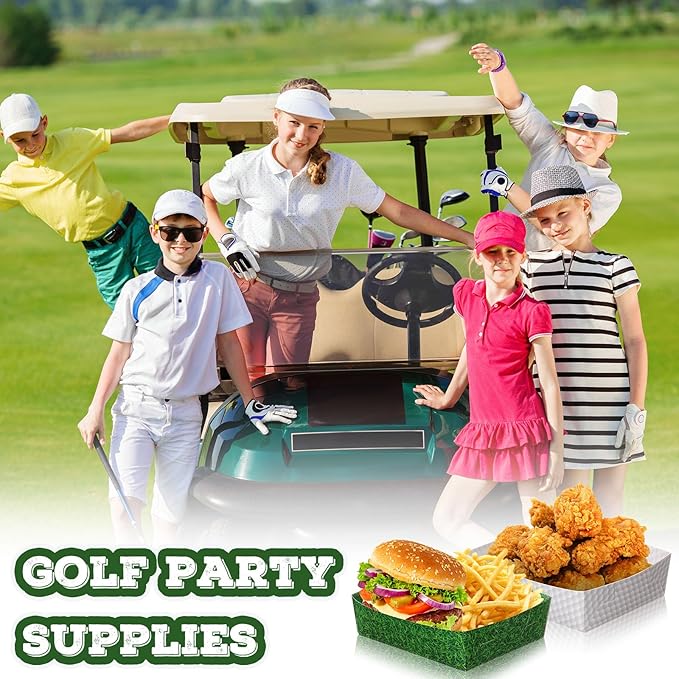 Teling 36 Pack Golf Party Supplies Large 5 lb Golf Plates Trays Bowls Paper Food Boats Disposable Nacho Serving Snack Trays Dinner Plate for Sport Themed Birthday and Tailgate Party Decorations Favors