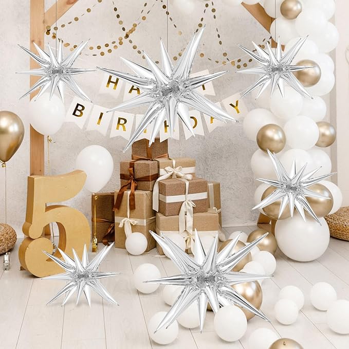 10 Pcs Silver Star Balloons Explosion Balloons Foil Cone Balloon Magic for Birthday Wedding Anniversary Party Backdrops Decorations Supplies, 6 Pcs 22 Inches and 4 Pcs 27 Inches