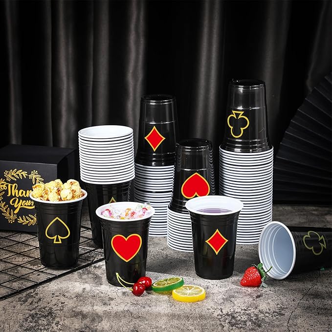 48 Pcs Casino Party Cups 16 oz Casino Theme Party Decorations Plastic Disposable Poker Las Vegas Cup Hot Cold Drink for Birthday Wedding Decorations(Poker Night)