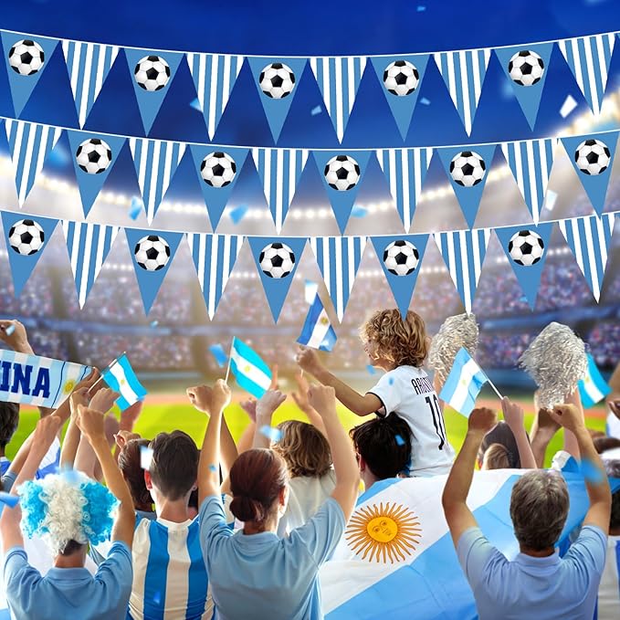 Faccito 5 Pack Blue Soccer Banners Soccer Party Decorations Sports Champion Paper Pennants Blue Hanging Triangle Flags Garland Bunting for Sports Game Fans Outdoor Indoor Birthday Party Supplies