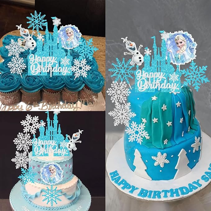 8 Pcs Cute Anime Birthday Cake Toppers, Snow Theme Princess Cake Decorations for Ice Party Supplies