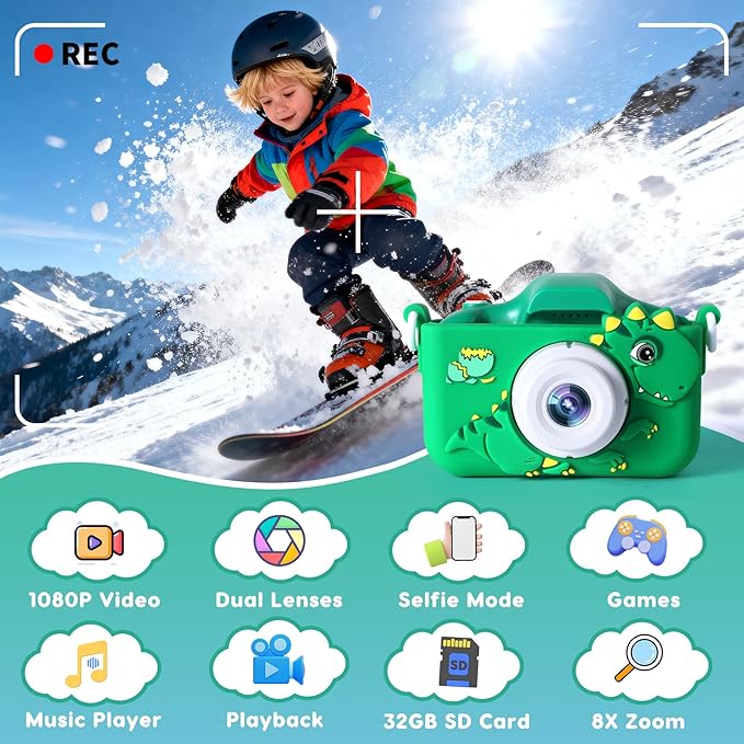 Kids Camera Toys for 3-12 Year Old Boys Girls,Toddler Camera 1080P Birthday Christmas Gifts for Grandkids,Toys for 4 5 6 7 8 9 10 11 Year Old Kids with 32G SD Card